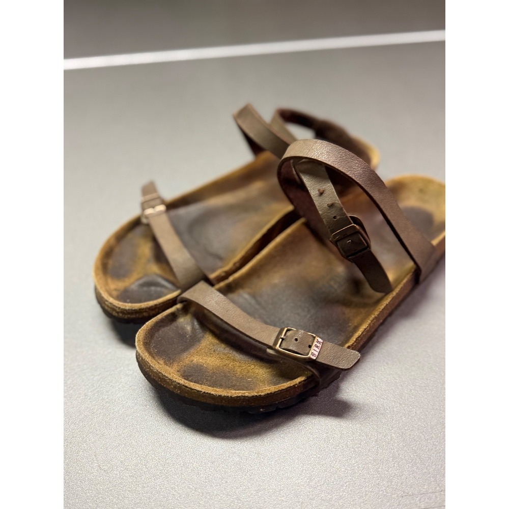 Birkenstock Yara Sandals Brown Leather Ankle Strap Cork Footbed Womens 39 L8